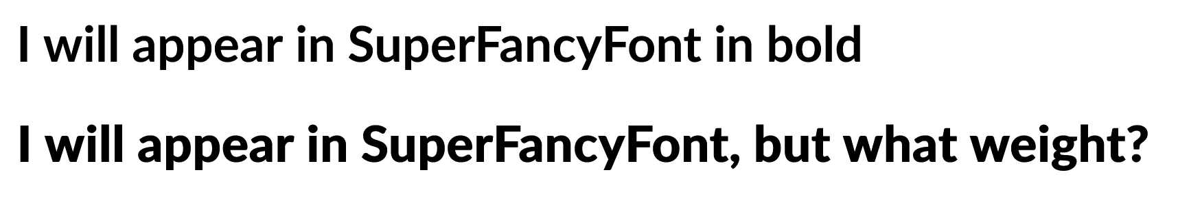 screenshot of 2 lines of text. The first is rendered in the correct weight, the second has a faux bold effect applied to it