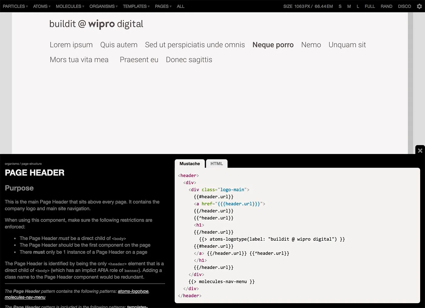 Screenshot of the Page Header component being previewed in Gravity's pattern library