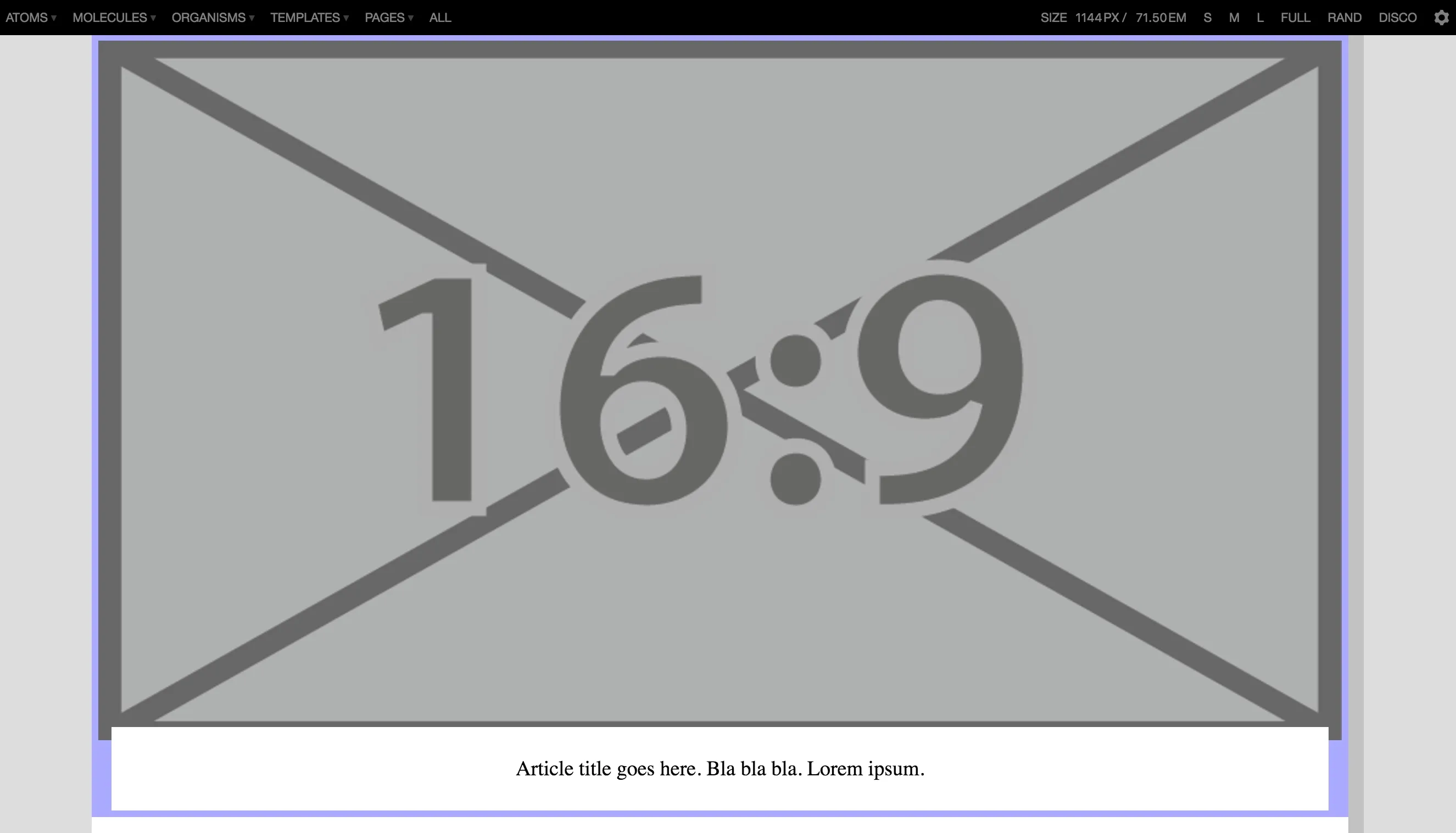 A card component with a 16:9 aspect ratio image is being viewed at a viewport width of 1144px. It spans the entire width. Due to the image's aspect ratio, it is also very tall. The blurb below the image sits on a single line and looks tiny by comparison.